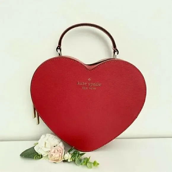 NWT Kate Spade Love Shack Heart Crossbody Purse Leather Candied Cherry Red - Picture 2 of 12